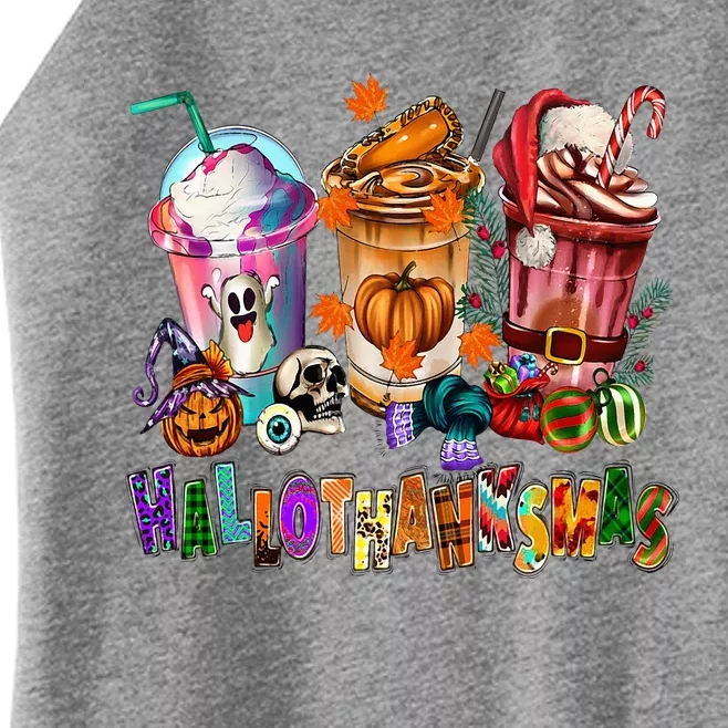 Happy Hallothanksmas Coffee Latte Halloween Thanksgiving Women’s Perfect Tri Rocker Tank