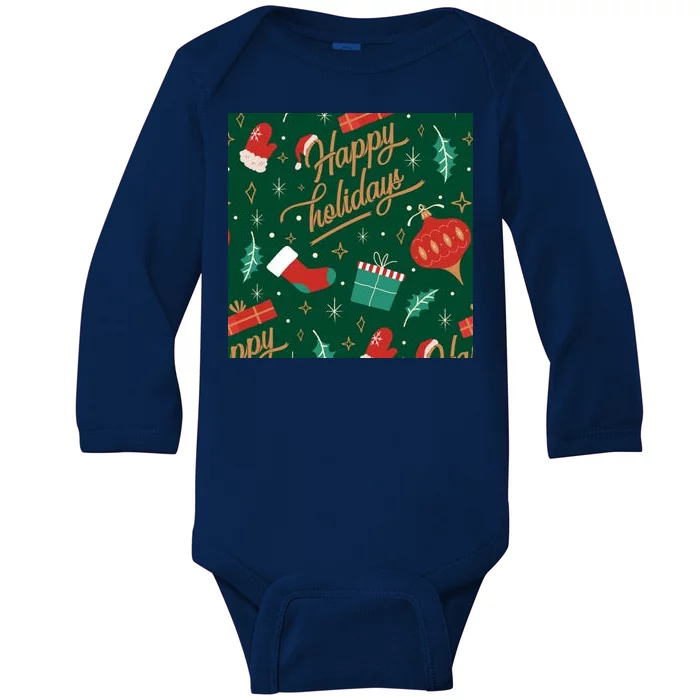 Happy Holidays Christmas Festive Baby Long Sleeve Bodysuit