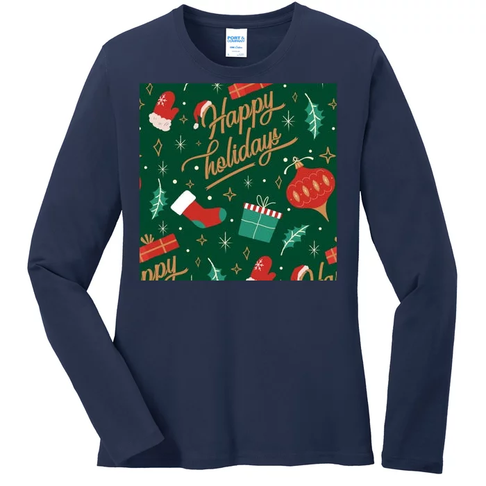 Happy Holidays Christmas Festive Ladies Long Sleeve Shirt