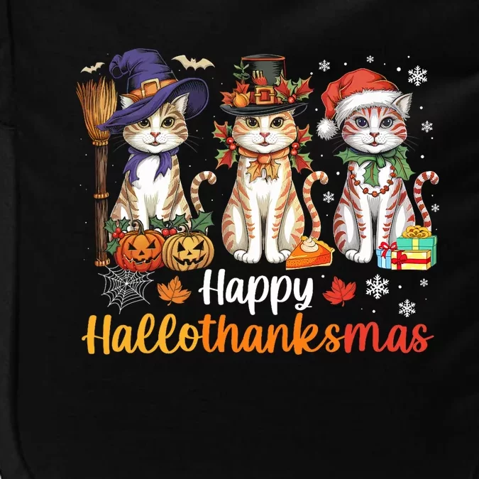 Happy Hallothanksmas Cats Halloween Thanksgiving Christmas Impact Tech Backpack