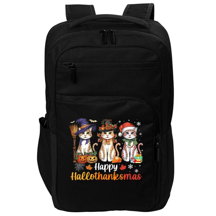 Happy Hallothanksmas Cats Halloween Thanksgiving Christmas Impact Tech Backpack