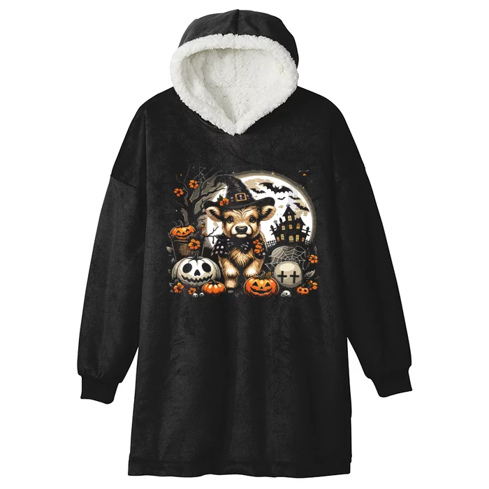 Halloween Highland Cow Print Witchy Cow Spooky Pumpkin Vneck Hooded Wearable Blanket