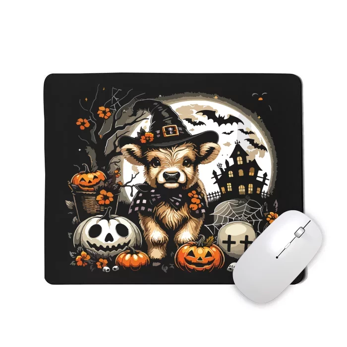 Halloween Highland Cow Print Witchy Cow Spooky Pumpkin Vneck Mousepad