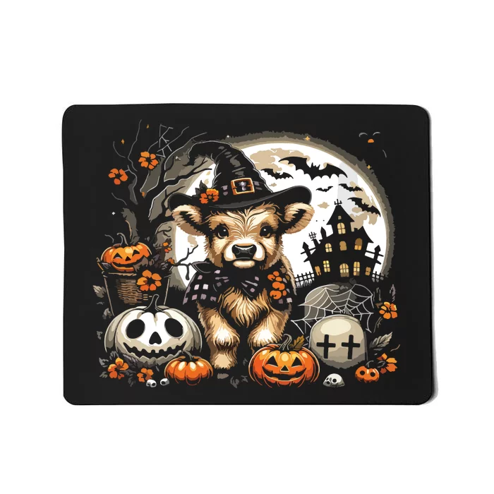 Halloween Highland Cow Print Witchy Cow Spooky Pumpkin Vneck Mousepad