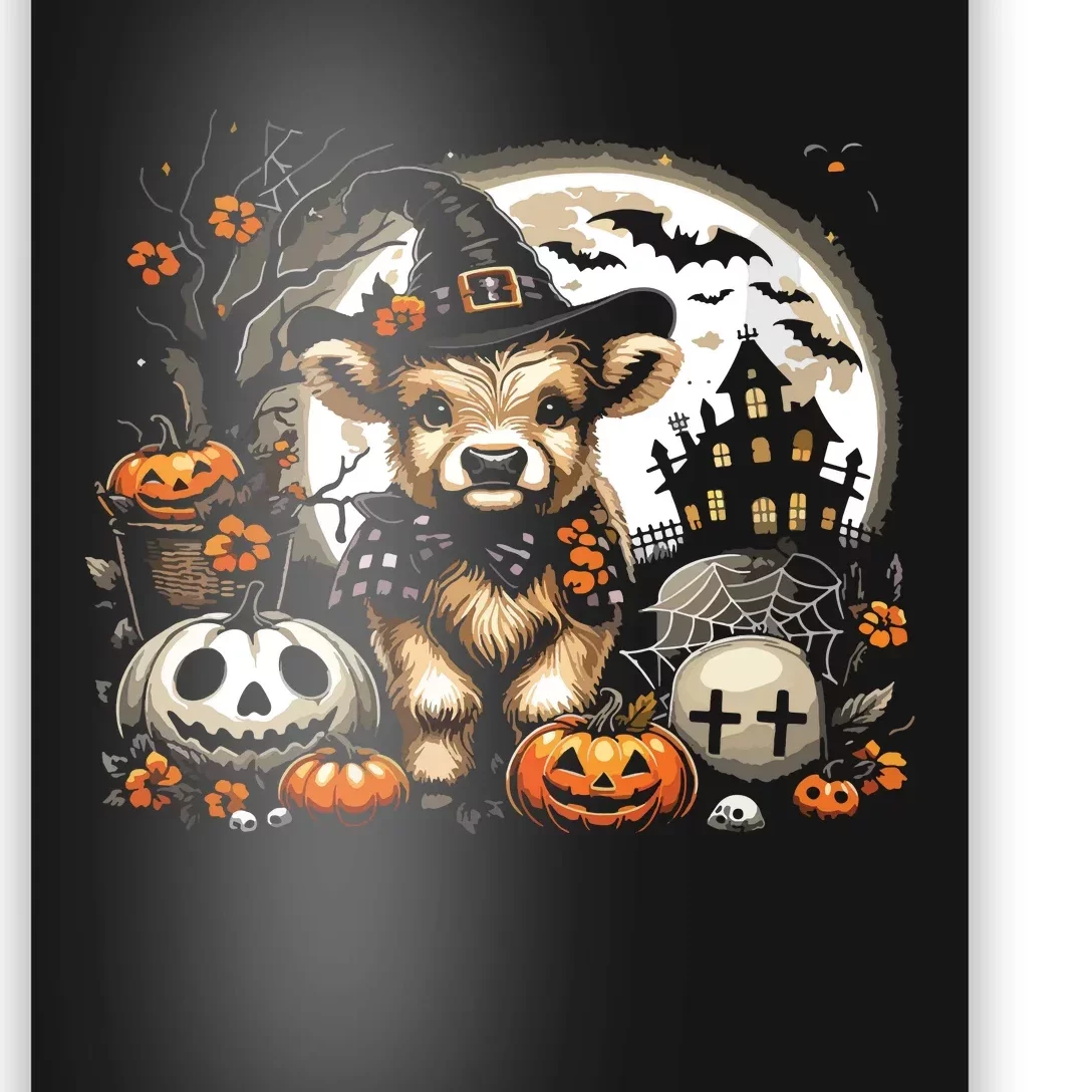 Halloween Highland Cow Print Witchy Cow Spooky Pumpkin Vneck Poster