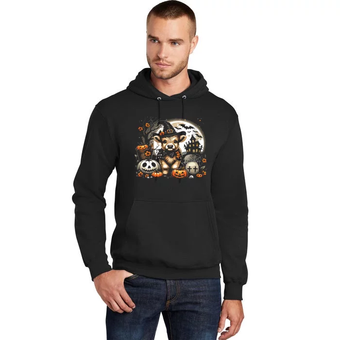 Halloween Highland Cow Print Witchy Cow Spooky Pumpkin Vneck Tall Hoodie