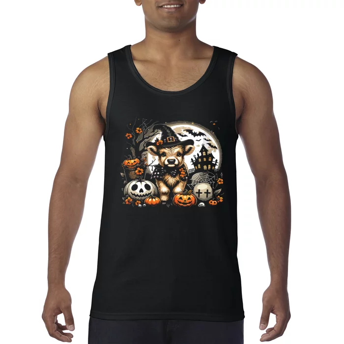 Halloween Highland Cow Print Witchy Cow Spooky Pumpkin Vneck Tank Top