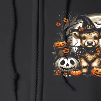 Halloween Highland Cow Print Witchy Cow Spooky Pumpkin Vneck Full Zip Hoodie