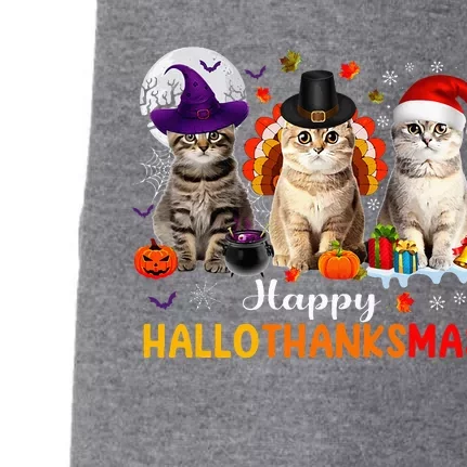 Happy Hallothanksmas Cats Halloween Thanksgiving Christmas Doggie 3-End Fleece Hoodie