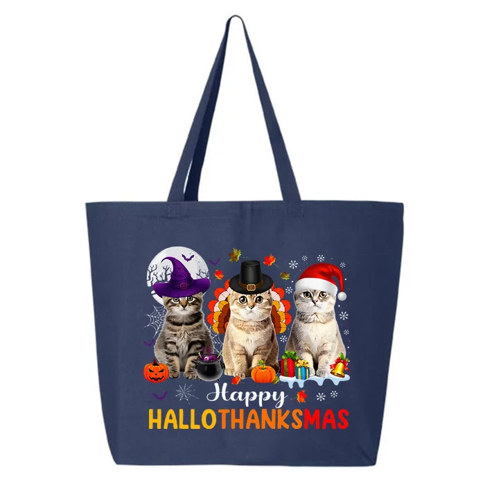 Happy Hallothanksmas Cats Halloween Thanksgiving Christmas 25L Jumbo Tote