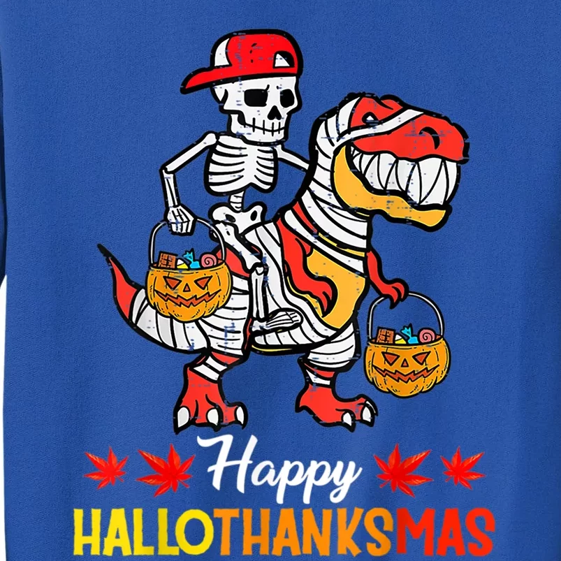 Happy Hallothanksmas Cool Skeleton Cap Dino Mummy Halloween Meaningful Gift Tall Sweatshirt