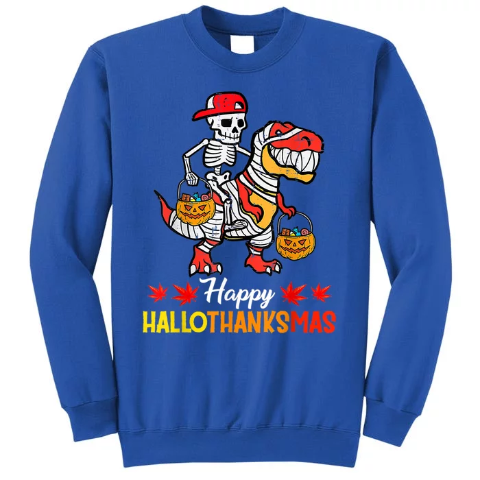 Happy Hallothanksmas Cool Skeleton Cap Dino Mummy Halloween Meaningful Gift Tall Sweatshirt