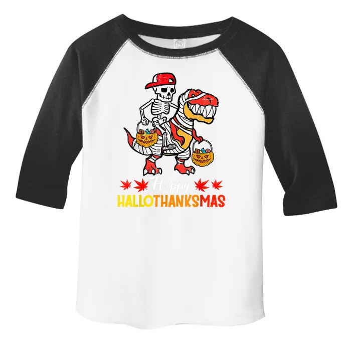 Happy Hallothanksmas Cool Skeleton Cap Dino Mummy Halloween Meaningful Gift Toddler Fine Jersey T-Shirt