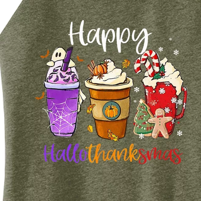 Happy Hallothanksmas Coffee Latte Halloween Thanksgiving Women’s Perfect Tri Rocker Tank