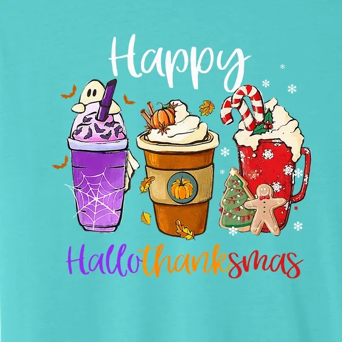 Happy Hallothanksmas Coffee Latte Halloween Thanksgiving ChromaSoft Performance T-Shirt