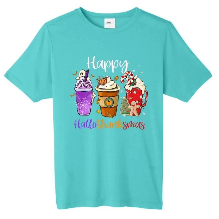 Happy Hallothanksmas Coffee Latte Halloween Thanksgiving ChromaSoft Performance T-Shirt