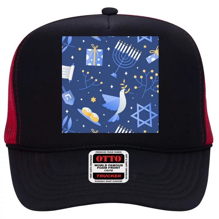 Hanukkah Holiday Celebration High Crown Mesh Trucker Hat