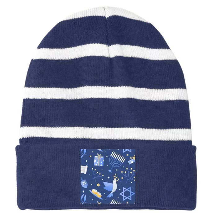 Hanukkah Holiday Celebration Striped Beanie with Solid Band