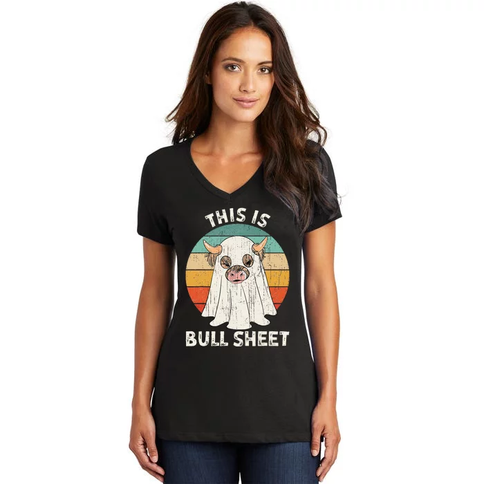 Hilarious Halloween Cow Costume Spooky Ghostly Design Women's V-Neck T-Shirt