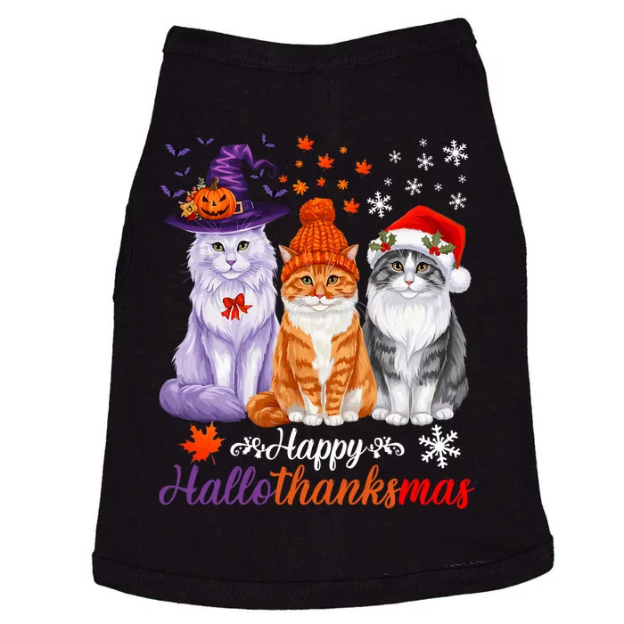 Happy Hallothanksmas Cats Halloween Thanksgiving Christmas Doggie Tank