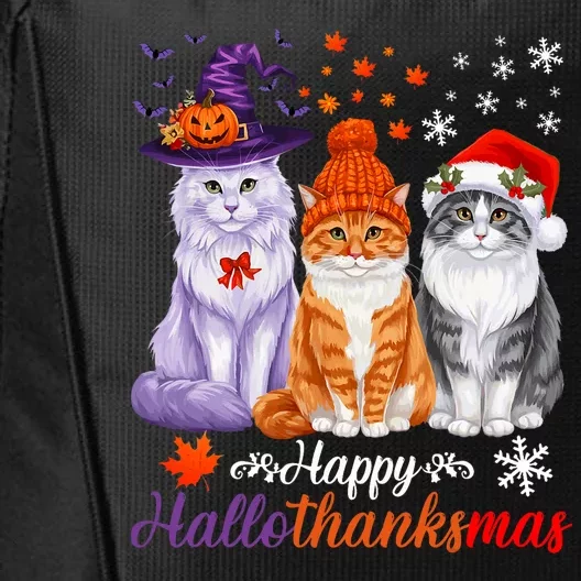 Happy Hallothanksmas Cats Halloween Thanksgiving Christmas City Backpack