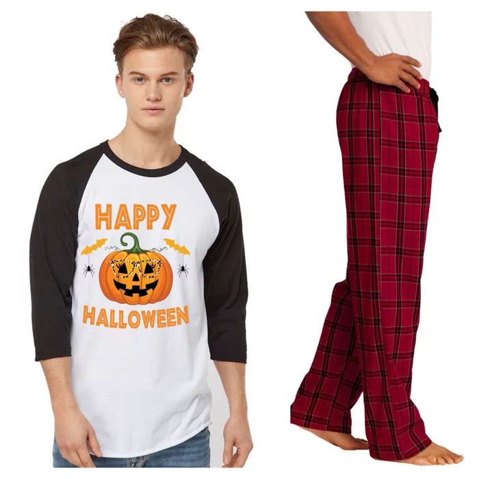 Happy Halloween Cute Pumpkin Leopard Raglan Sleeve Pajama Set