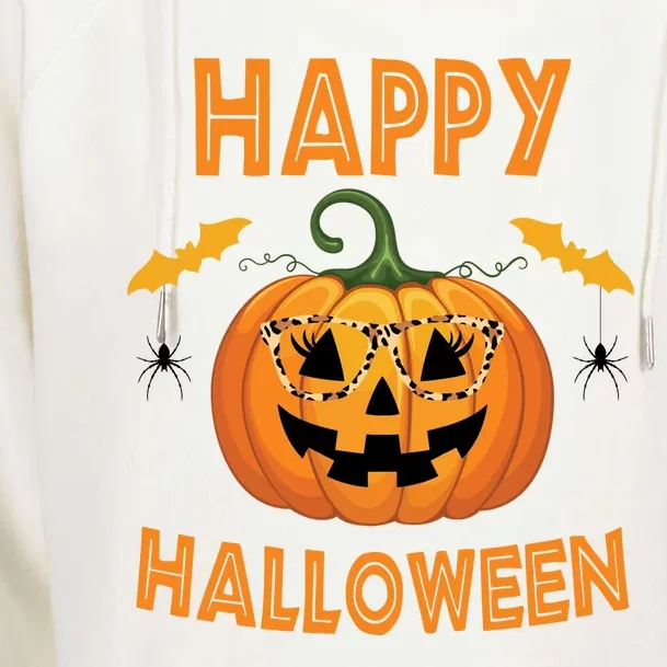 Happy Halloween Cute Pumpkin Leopard Womens Funnel Neck Pullover Hood