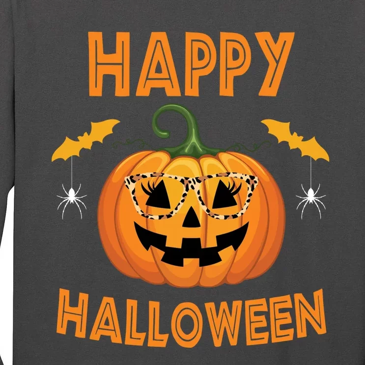 Happy Halloween Cute Pumpkin Leopard Tall Long Sleeve T-Shirt