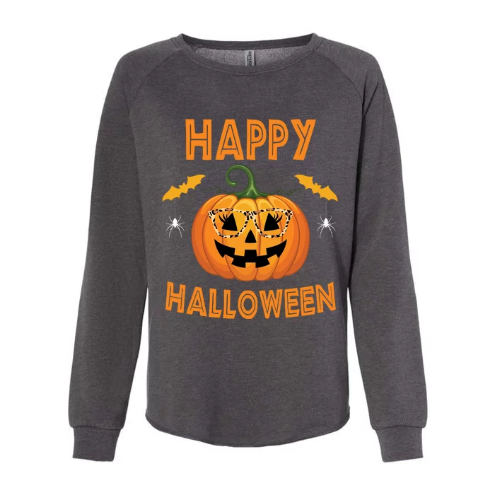 Happy Halloween Cute Pumpkin Leopard Womens California Wash Sweatshirt