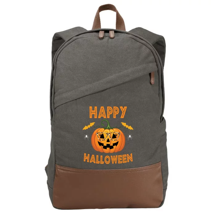 Happy Halloween Cute Pumpkin Leopard Cotton Canvas Backpack