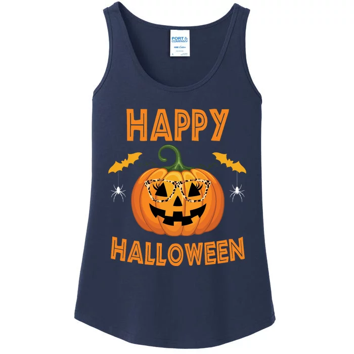 Happy Halloween Cute Pumpkin Leopard Ladies Essential Tank