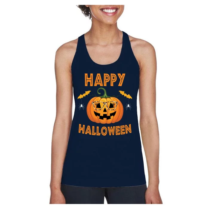 Happy Halloween Cute Pumpkin Leopard Women's Racerback Tank