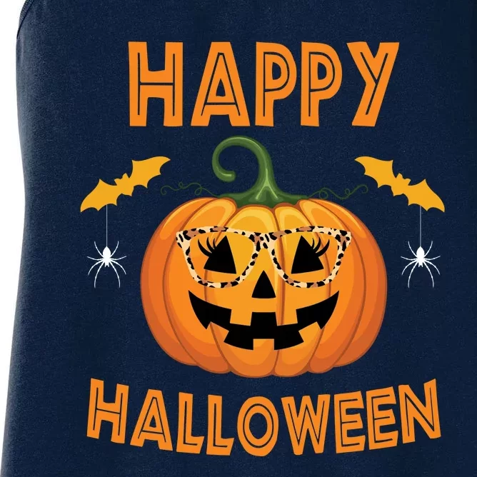 Happy Halloween Cute Pumpkin Leopard Women's Racerback Tank