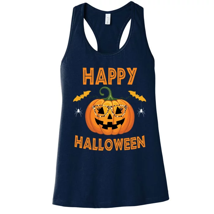 Happy Halloween Cute Pumpkin Leopard Women's Racerback Tank