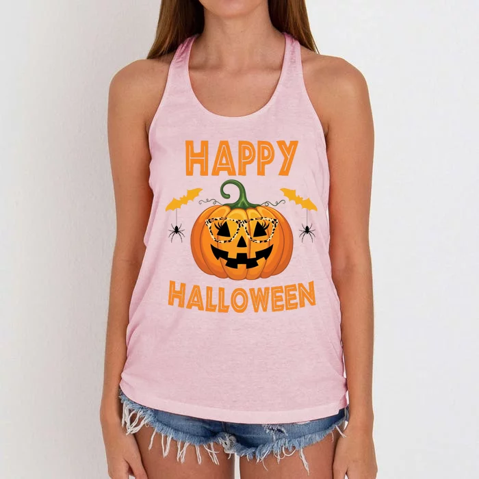 Happy Halloween Cute Pumpkin Leopard Women's Knotted Racerback Tank