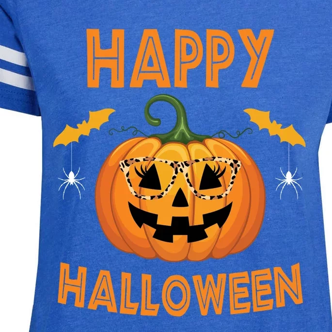 Happy Halloween Cute Pumpkin Leopard Enza Ladies Jersey Football T-Shirt