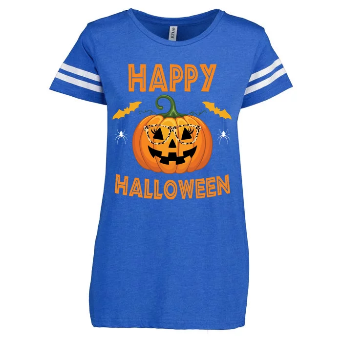 Happy Halloween Cute Pumpkin Leopard Enza Ladies Jersey Football T-Shirt