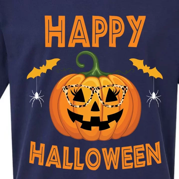 Happy Halloween Cute Pumpkin Leopard Sueded Cloud Jersey T-Shirt