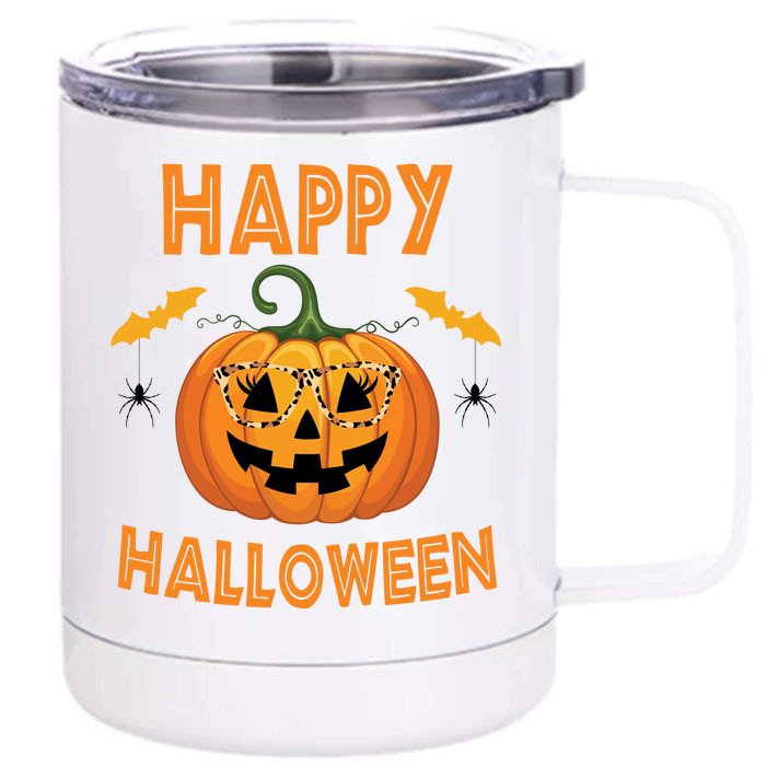 Happy Halloween Cute Pumpkin Leopard Front & Back 12oz Stainless Steel Tumbler Cup