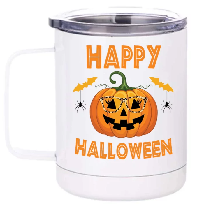 Happy Halloween Cute Pumpkin Leopard Front & Back 12oz Stainless Steel Tumbler Cup