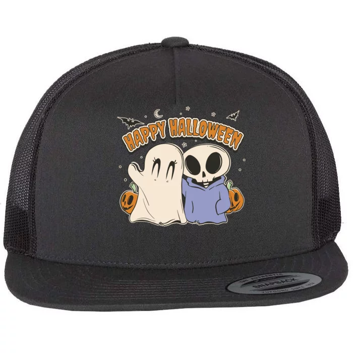 Happy Halloween Cute Monsters Flat Bill Trucker Hat