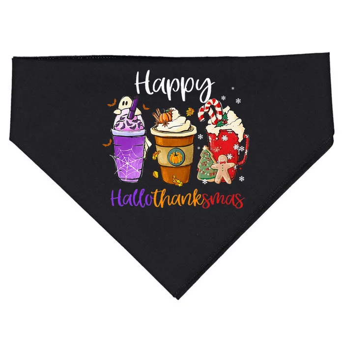 Happy Hallothanksmas Coffee Latte Halloween Thanksgiving USA-Made Doggie Bandana