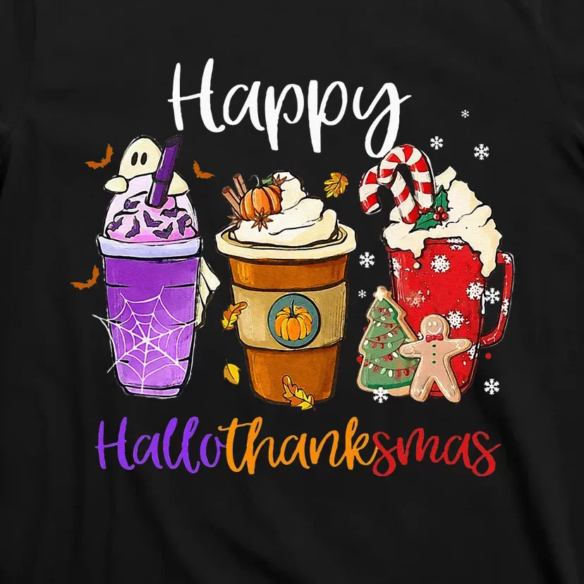 Happy Hallothanksmas Coffee Latte Halloween Thanksgiving T-Shirt