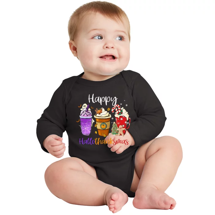 Happy Hallothanksmas Coffee Latte Halloween Thanksgiving Baby Long Sleeve Bodysuit