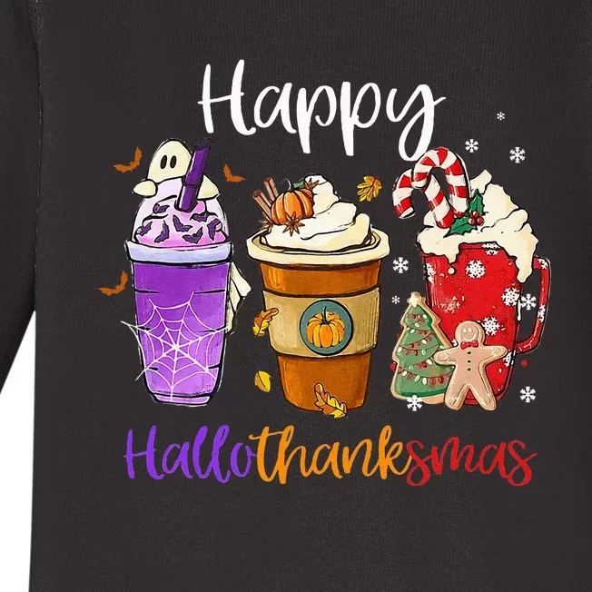 Happy Hallothanksmas Coffee Latte Halloween Thanksgiving Baby Long Sleeve Bodysuit