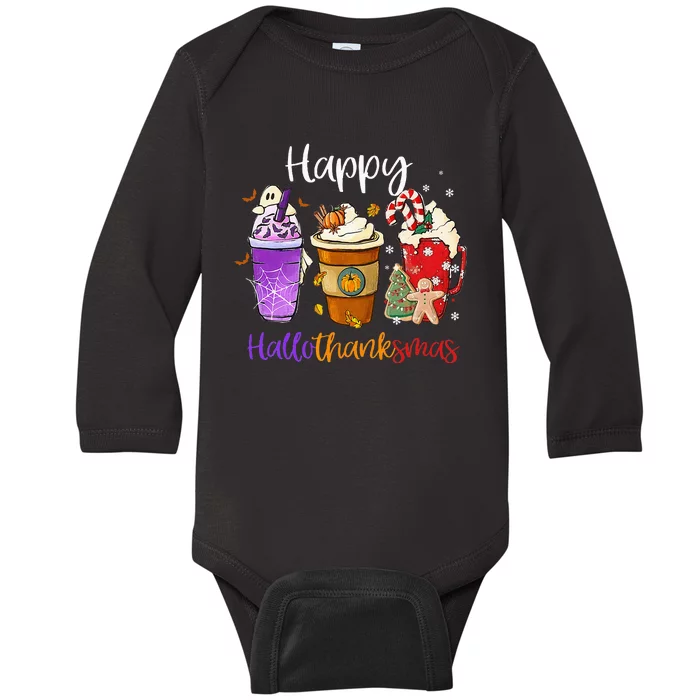 Happy Hallothanksmas Coffee Latte Halloween Thanksgiving Baby Long Sleeve Bodysuit