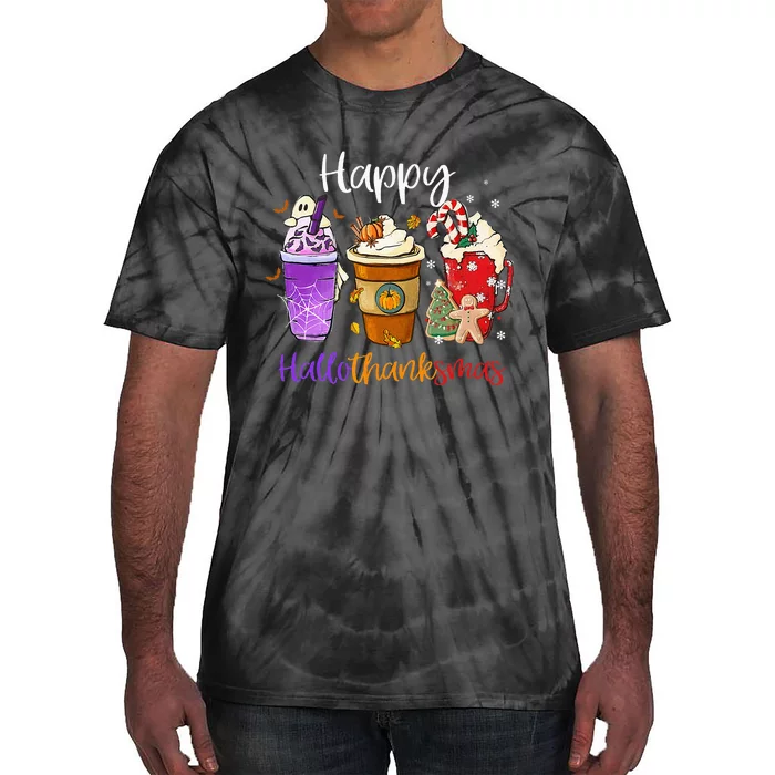 Happy Hallothanksmas Coffee Latte Halloween Thanksgiving Tie-Dye T-Shirt