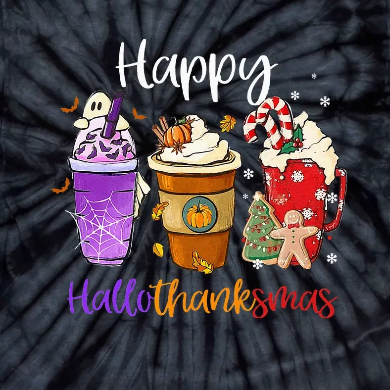 Happy Hallothanksmas Coffee Latte Halloween Thanksgiving Tie-Dye T-Shirt