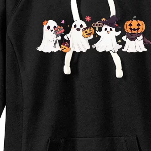 Hippie Halloween Cute Ghost Boo Spooky Season Pumpkin Women's Fleece Hoodie