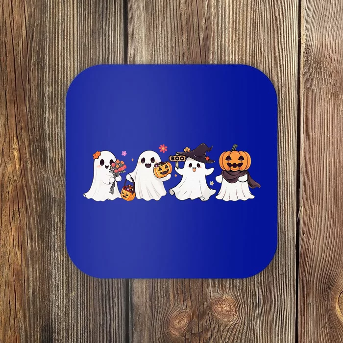 Hippie Halloween Cute Ghost Boo Spooky Season Pumpkin Coaster